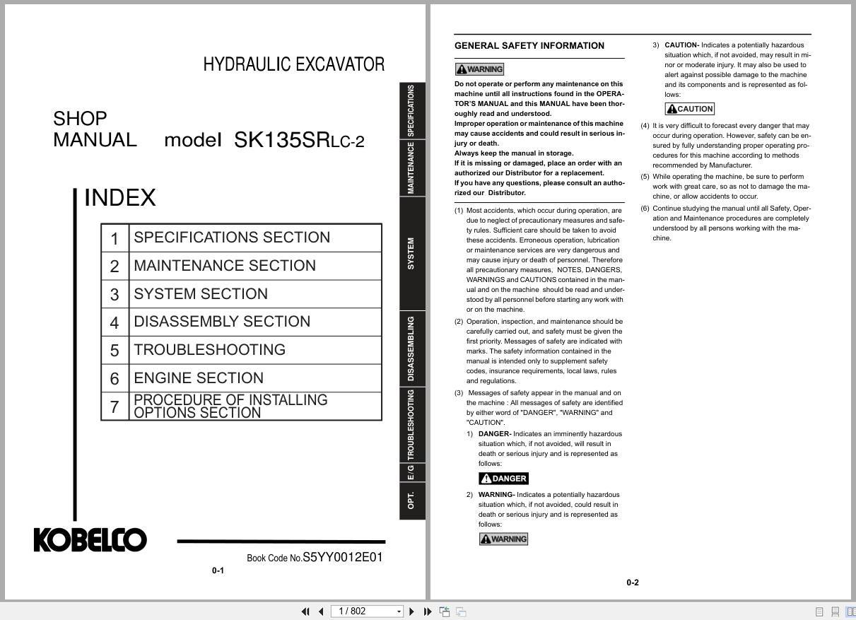 Kobelco Excavator SK135SRLC 2 Shop Manual S5YY0012E01 1