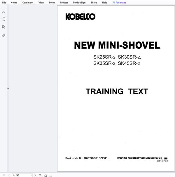Kobelco Excavator SK25SR 2 SK30SR 2 SK35SR 2 SK45SR 2 Training Text S6PO00613ZE01 1