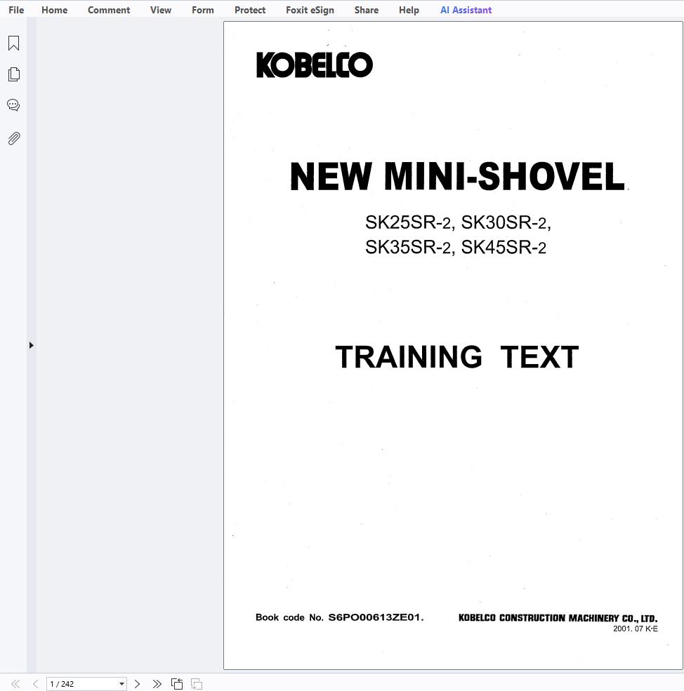 Kobelco Excavator SK25SR 2 SK30SR 2 SK35SR 2 SK45SR 2 Training Text S6PO00613ZE01 1