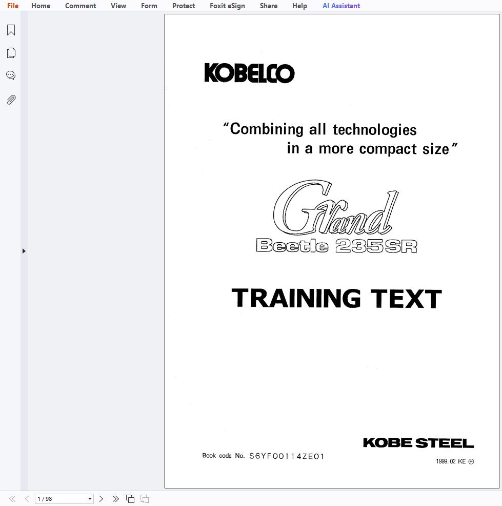 Kobelco Excavator SK70SR SK115SR SK135SR SK235SR Training Text S6YF00114ZE01 1