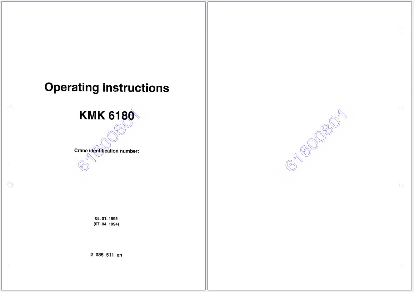 Krupp Crane KMK6180 61600801 Operating Instructions 2085511EN 1