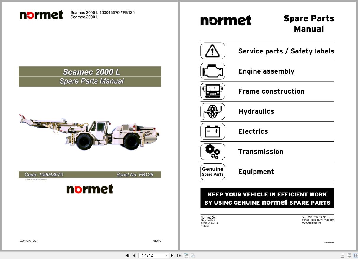 Normet Scaling Machine Scamec 2000 L FB126 Parts Manual 100043570 1