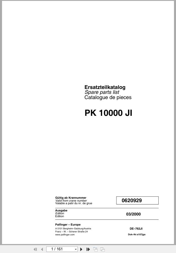Palfinger Crane PK 10000 JI Parts Manual 1