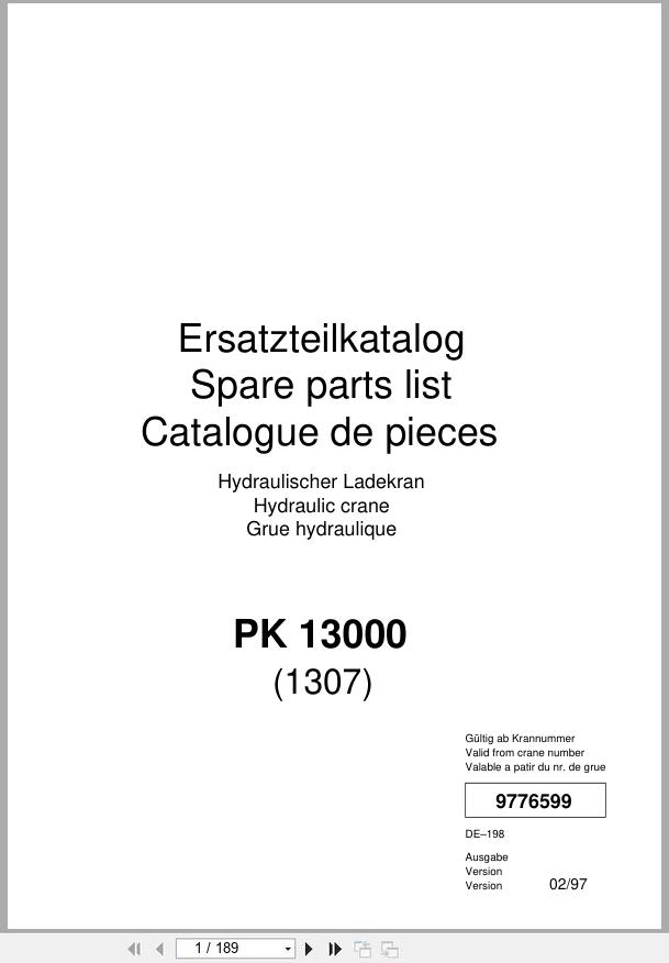 Palfinger Crane PK 13000 Parts Manual 1
