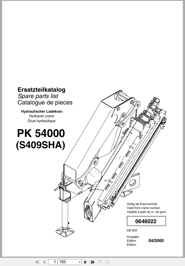 Palfinger Crane PK 54000S409SHA Parts Manual 1