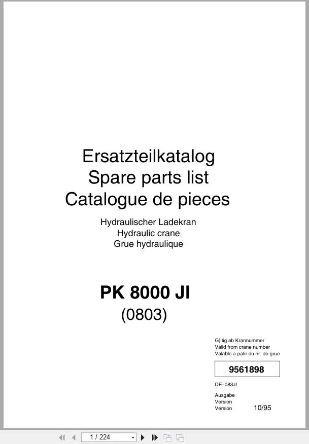 Palfinger Crane PK 8000 JI Parts Manual 1