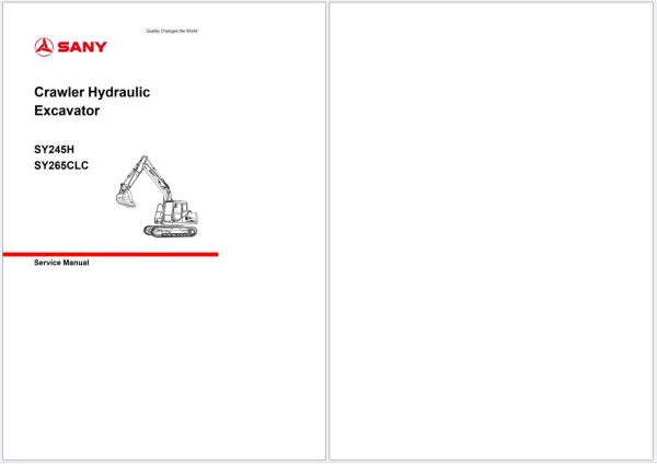 Sany Excavator SY245H SY265CLC Service Manual 2023 1