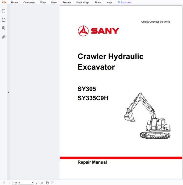 Sany Excavator SY305 SY335C9H Schematics Repair Manual 1