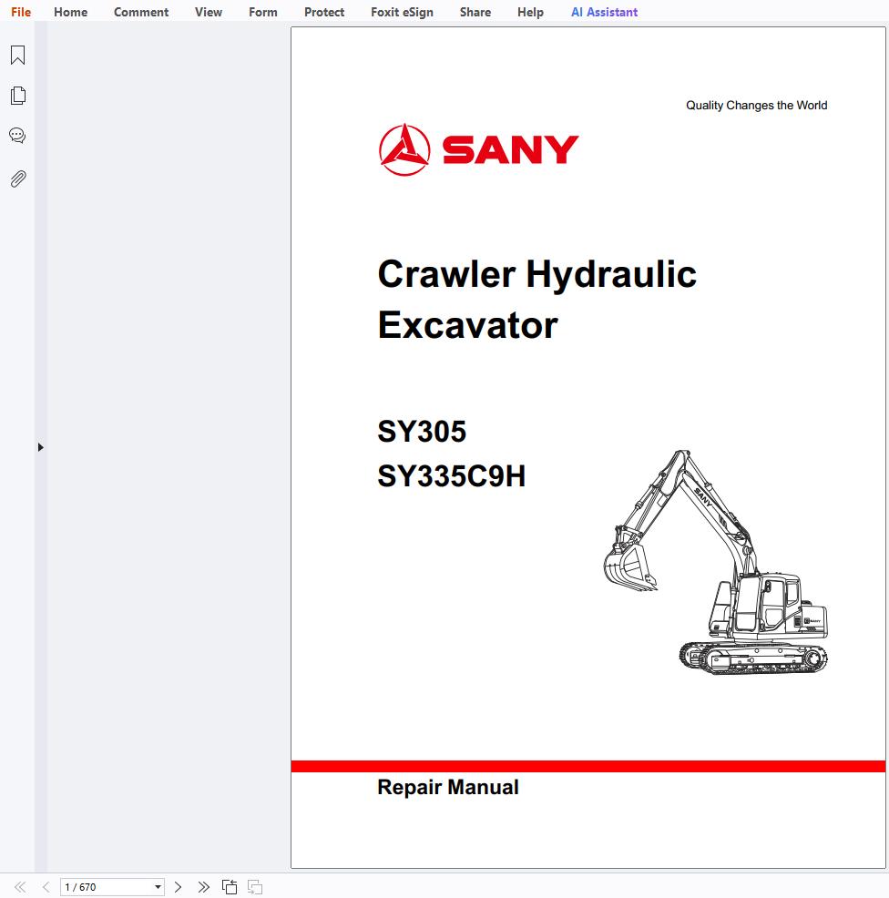 Sany Excavator SY305 SY335C9H Schematics Repair Manual 1
