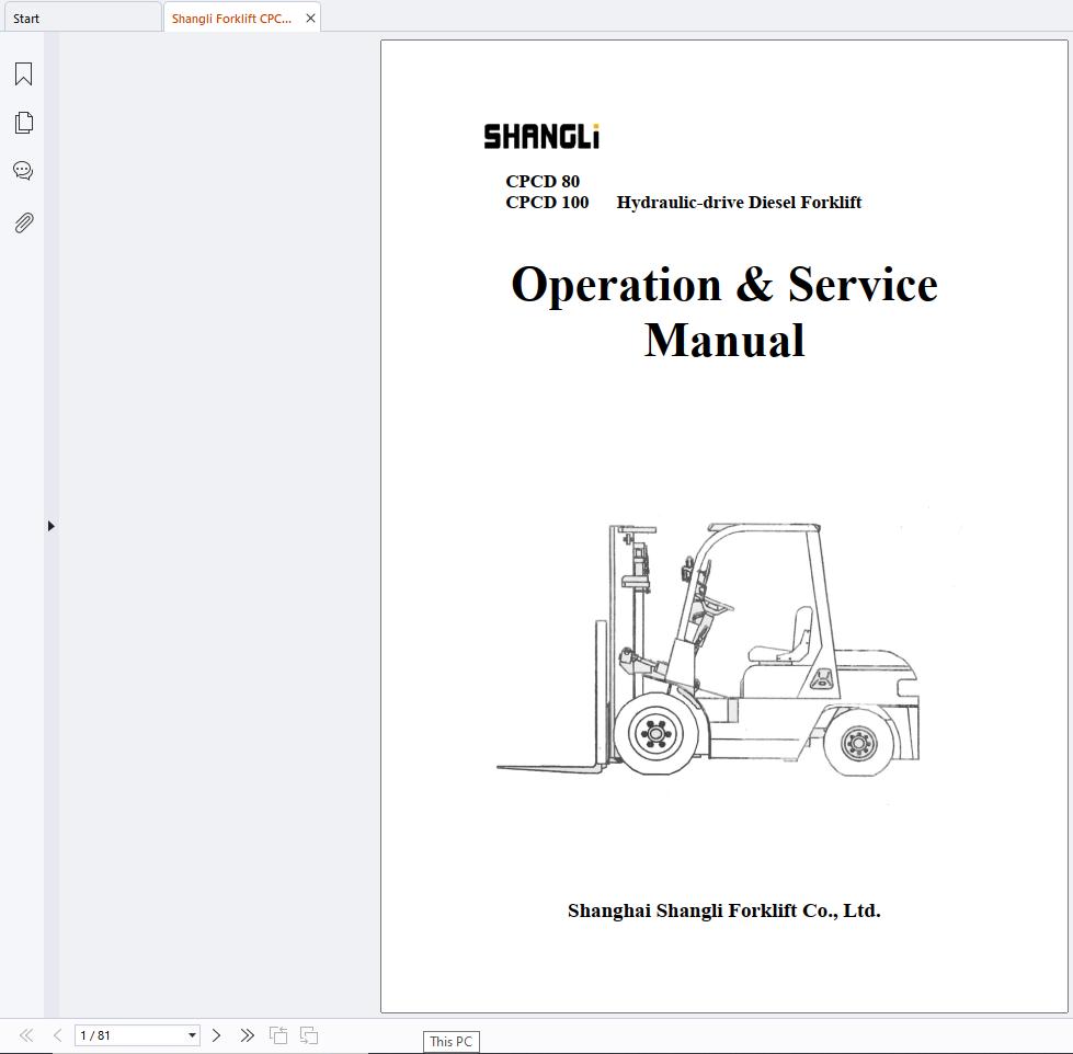 Shangli Forklift CPCD80 CPCD100 Operation Service Manual 2004 1