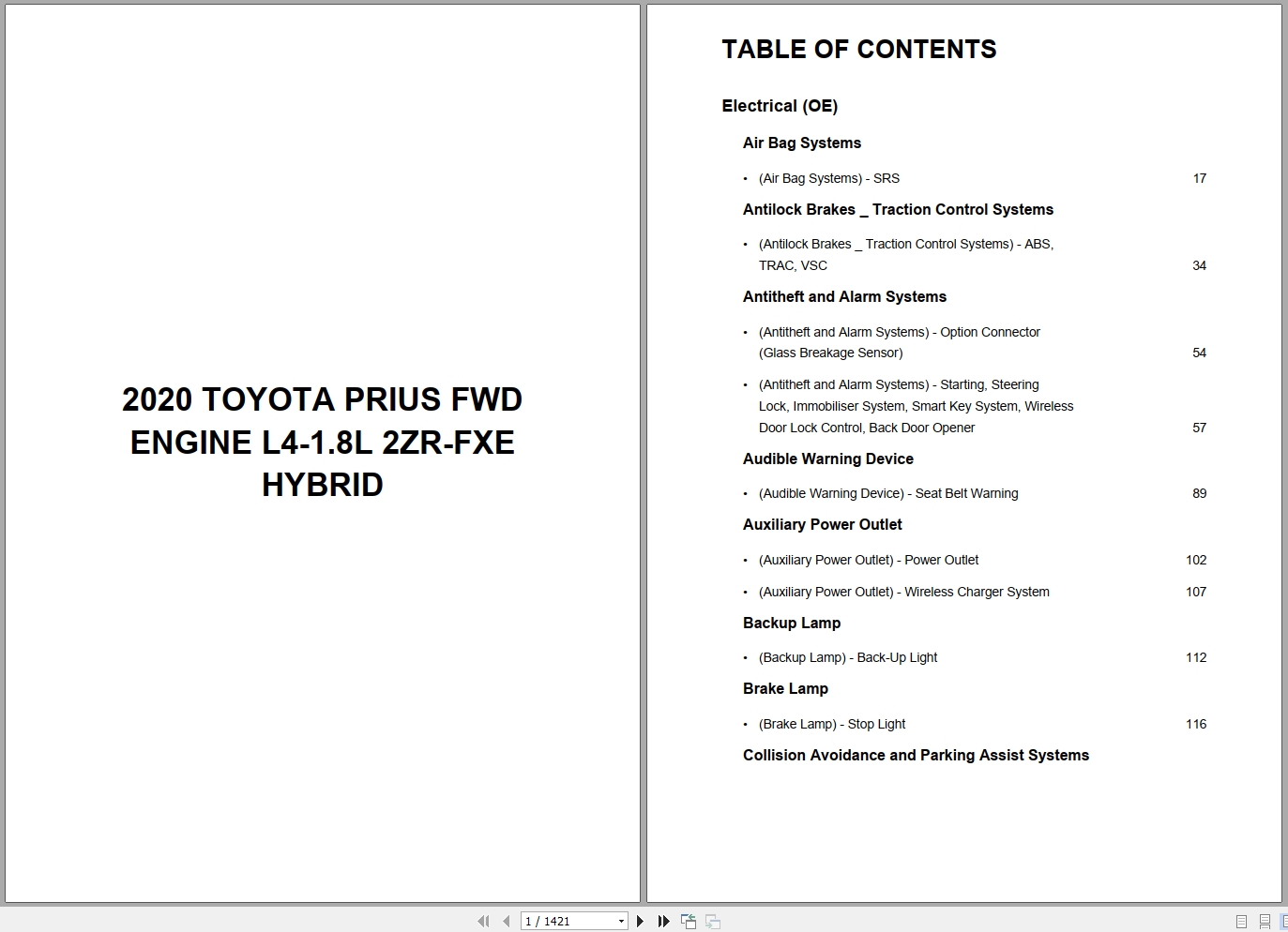 Toyota Prius FWD 2020 Engine L4 1.8L 2ZR FXE Hybrid Wiring Diagram 12e63fd4f07ae0dcc
