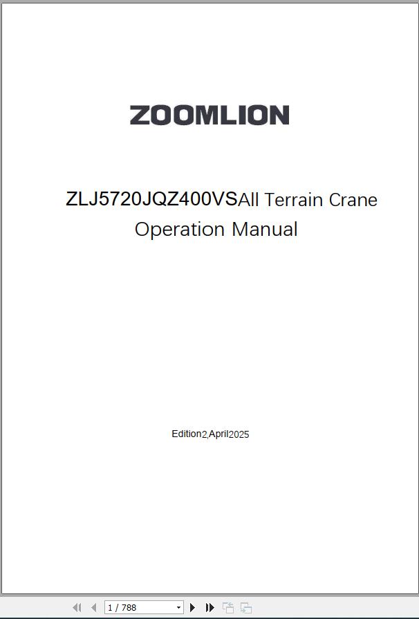 Zoomlion All Terrain Crane ZLJ5720JQZ400VS Operation Manual 2025 1