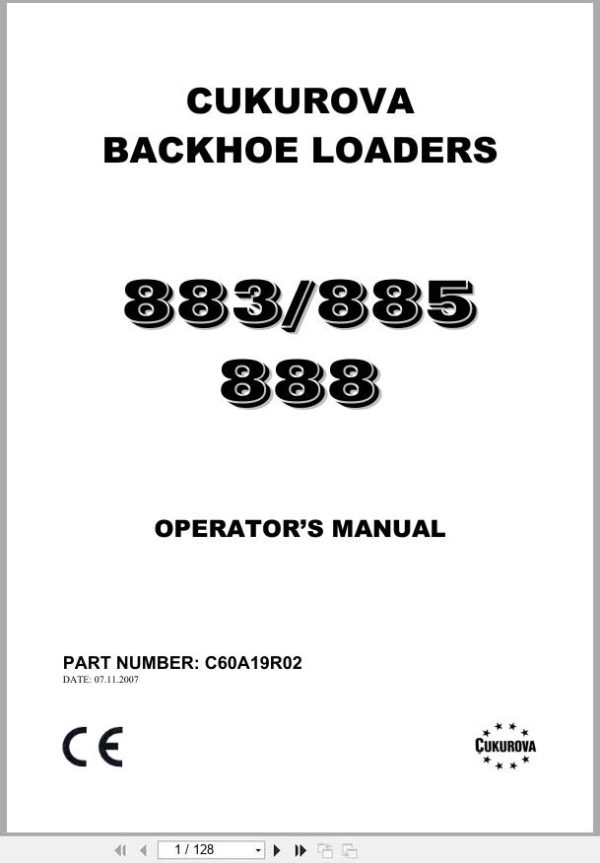 Cukurova Backhoe Loader 883 885 888 Operators Manual C60A19R02
