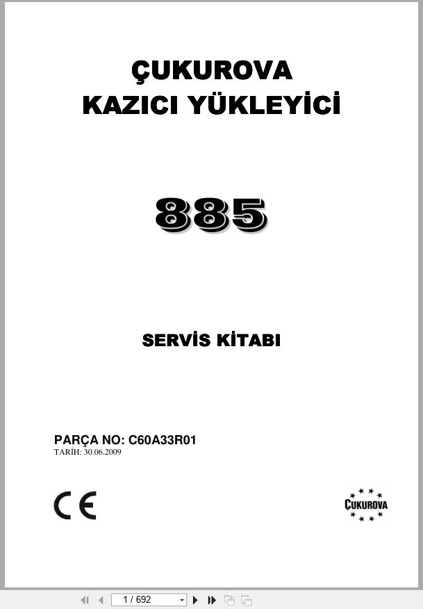Cukurova Backhoe Loader 885 Service Manual C60A33R01 TR