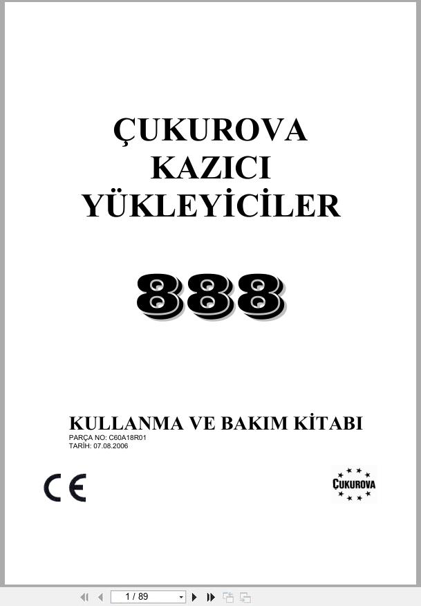 Cukurova Backhoe Loader 888 Operation and Maintenance Manual C60A18R01 TR