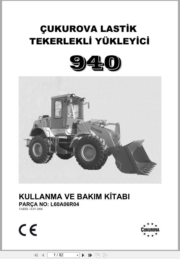 Cukurova Backhoe Loader 940 Operation and Maintenance Manual L60A06R04 TR