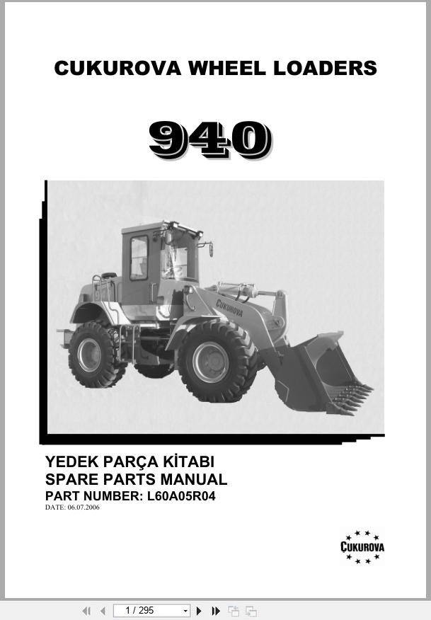 Cukurova Backhoe Loader 940 Parts Catalog L60A05R04 EN TR