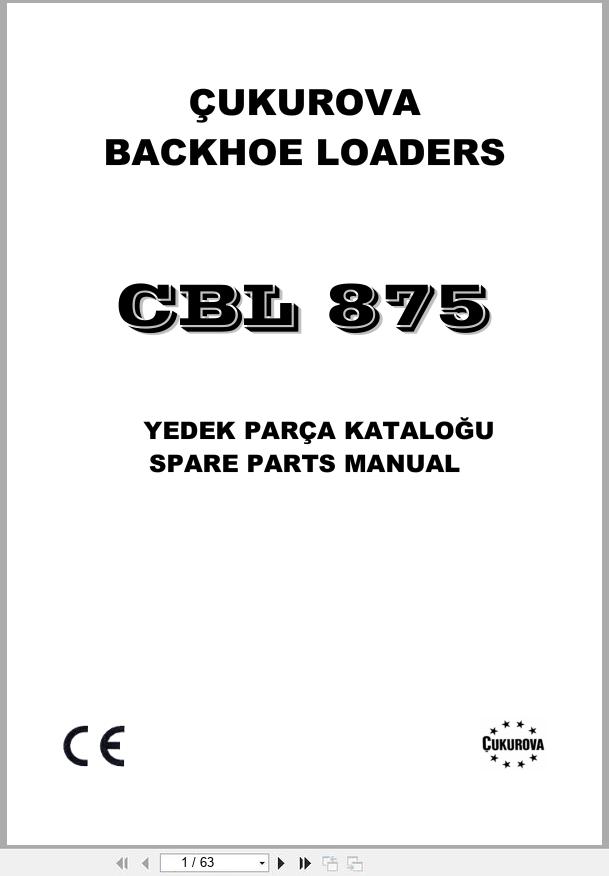 Cukurova Backhoe Loader CBL875 Parts Catalog C60A23R01 EN TR