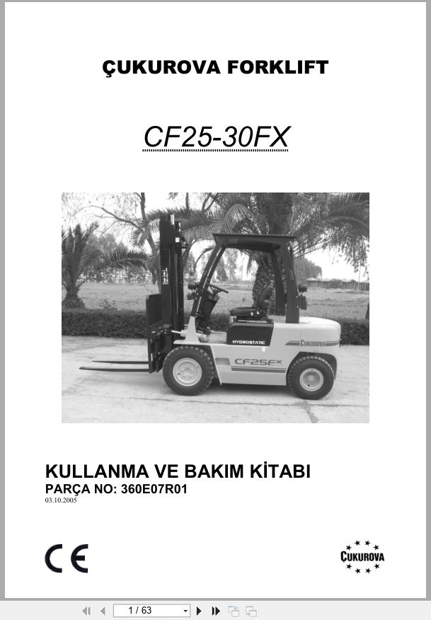 Cukurova Forklift CF25FX CF30FX Operation and Maintenance Manual 360E07R01 TR