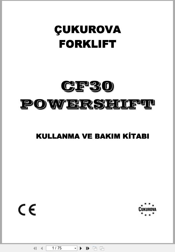 Cukurova Forklift CF30 POWERSHIFT Operation and Maintenance Manual 360E09R02 TR