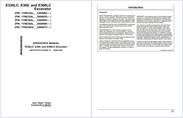 John Deere Excavator E330LC E360 E360LC Operators Manual OMT347511X19 (1) John Deere Excavator E330Lc E360 E360Lc Operators Manual Omt347511X19