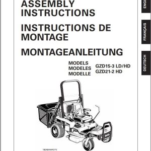 Kubota Mower Gzd15-3Ld Gzd15-3Hd Gzd21-2Hd Assembly Manual K2013-7152-2 - Image 1