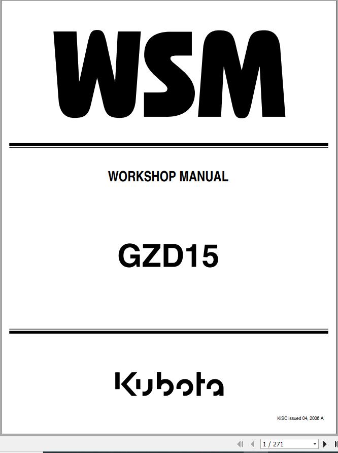 Kubota Mower GZD15 Workshop Manual 9Y011-15231