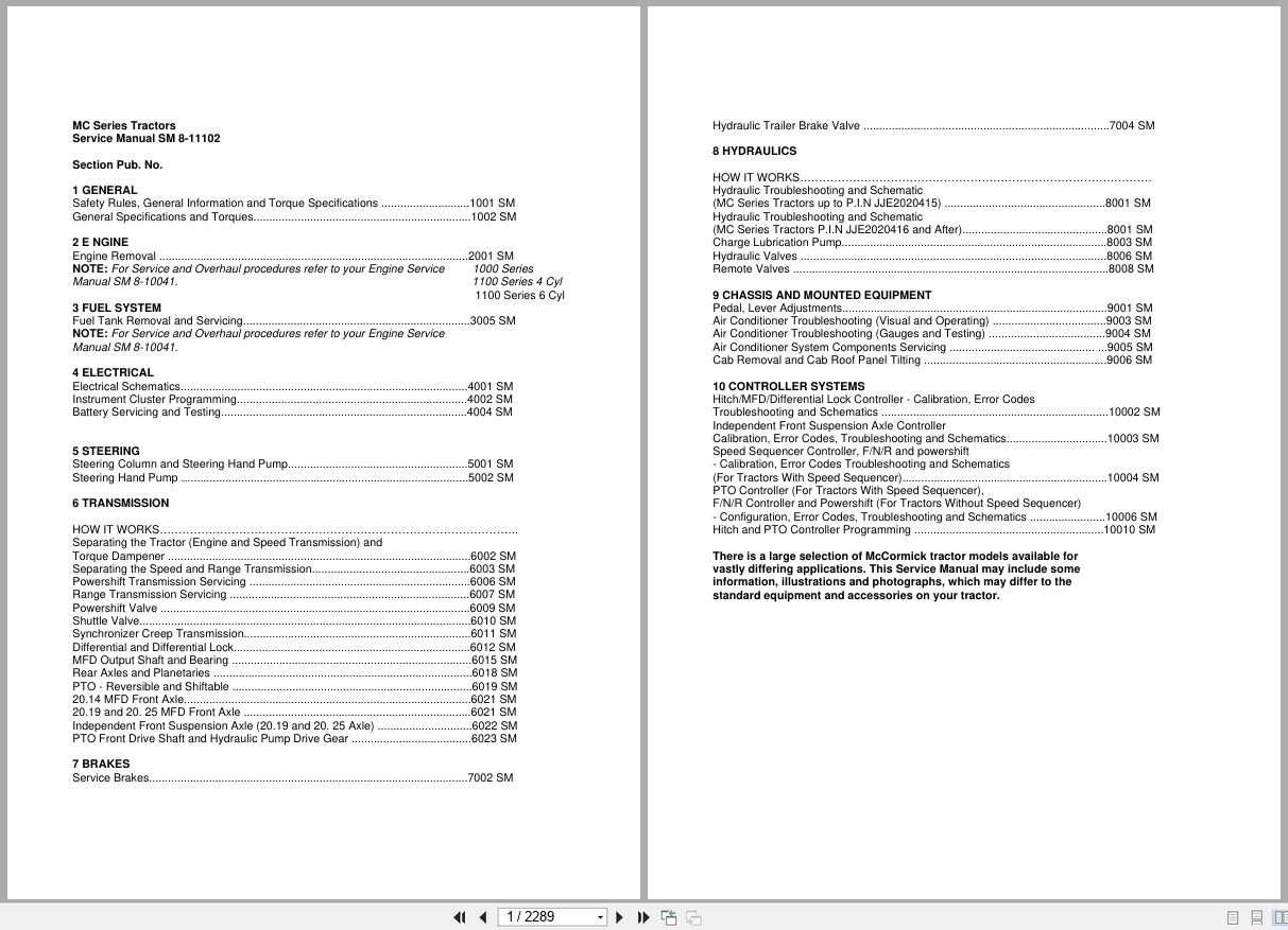 McCormick Tractor MC Series MC80 MC90 MC100 MC115 Service Manual SM8 11102 1