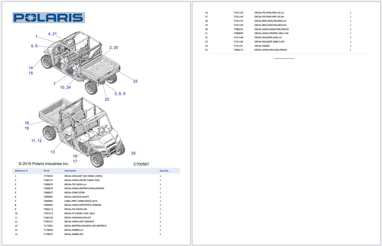 Polaris Utility Vehicle PRO XD 4000D D20BEPD4B4 Spare Parts Catalog 2020