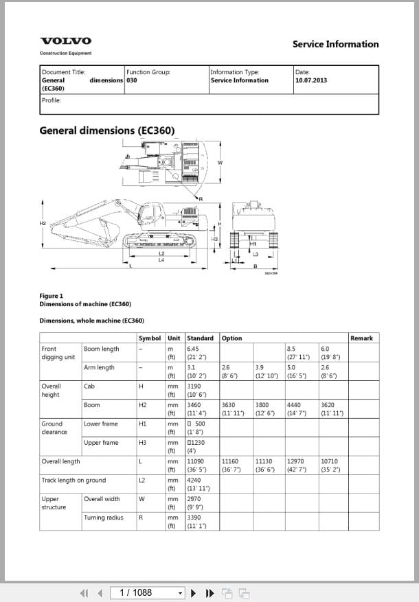 Volvo Excavator EC360 Service Shop Manual 07.2013
