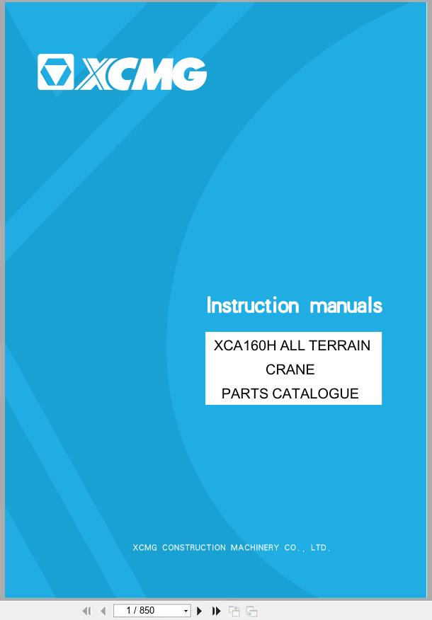 XCMG Crane XCA160H Parts Manual 2024