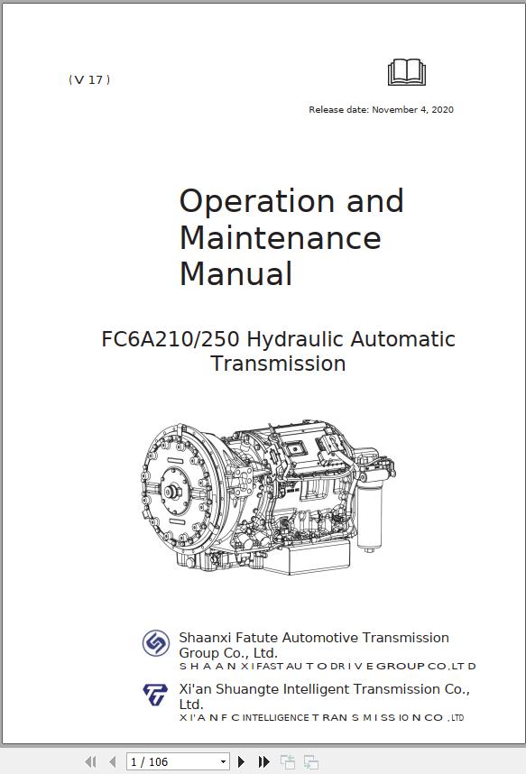 Xian FC Automatic Transmissions FC6A210 FC6A250 Diagnosis Operation Parts Manual